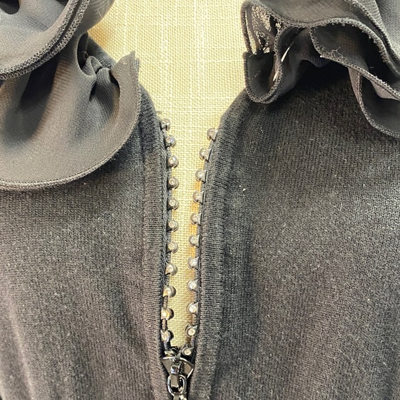 Belldini size‎ large Black Ruffle Neck Sweater bling zipper dressy stretch comfy - Picture 5 of 11